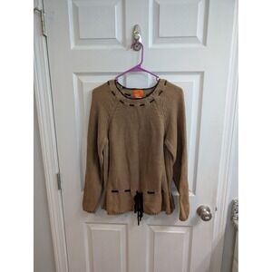 Hearts of Palm Women's Tan Knit Sweater Casual Drawstring Waist - Size M